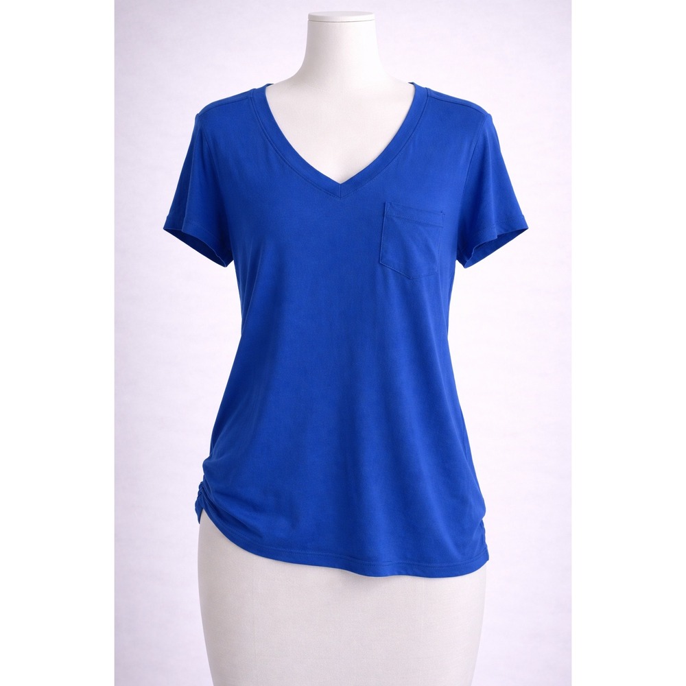 Femme by Tresics T-Shirt Women XL Blue V-Neck Short Sleeve Pocket‎ Basic Tee